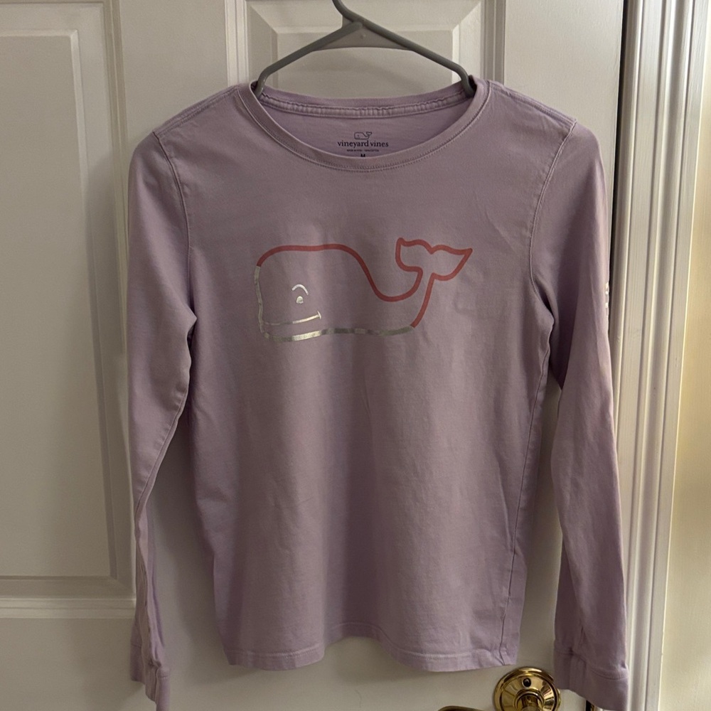 Vineyard Vines Kids Purple Long Sleeve Tee with Silver Whale